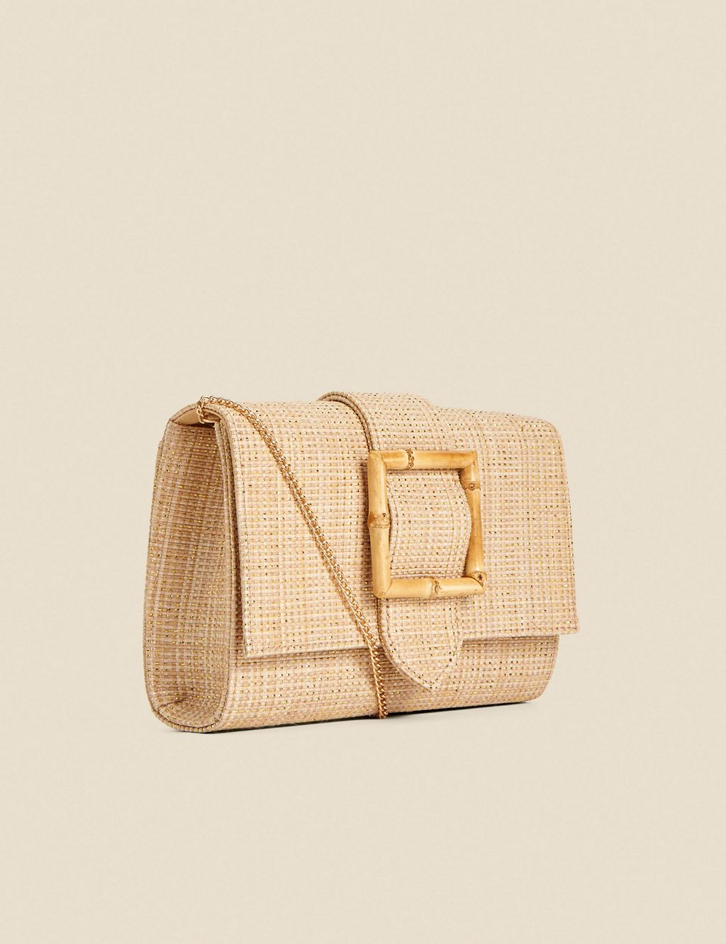 Straw Buckle Detail Chain Strap Clutch Bag 1 of 5