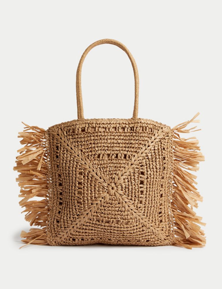 Straw Fringed Tote Shopper 1 of 4