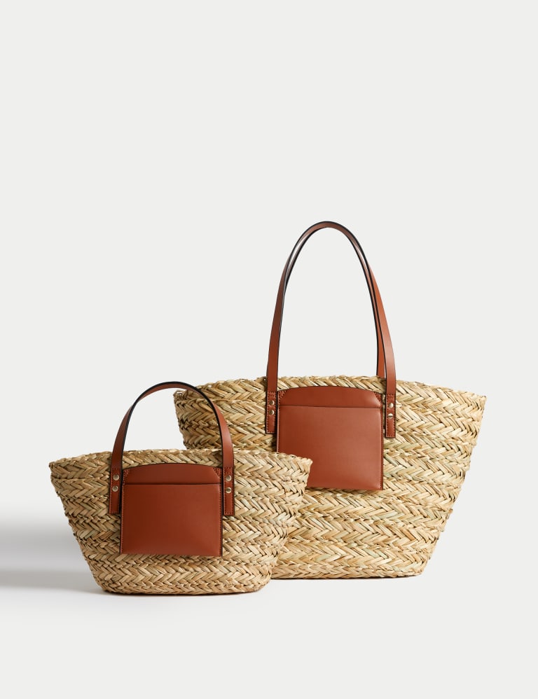 Straw Drawstring Tote Bag