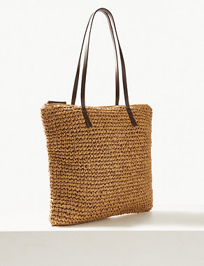 Straw Zipped Detail Shopper Bag Image 2 of 5