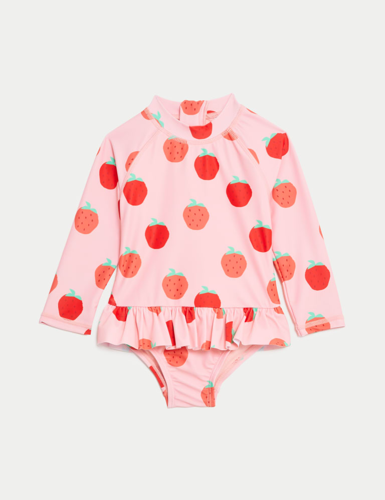 Strawberry Print Long Sleeve Swimsuit (0-3 Yrs) 1 of 3