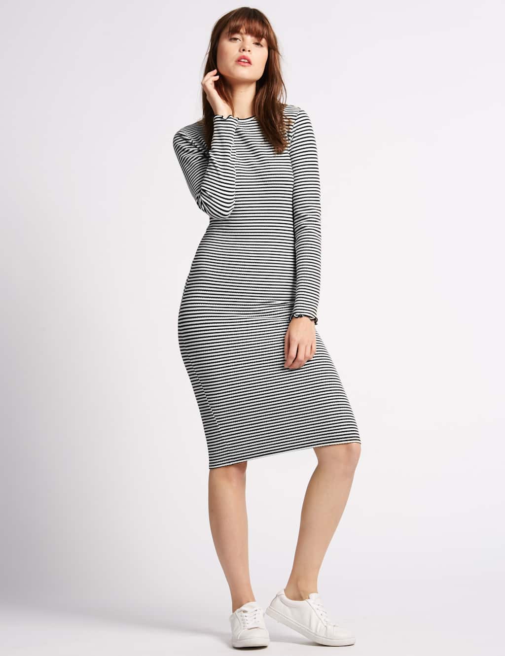 Stripe Textured Long Sleeve Bodycon Dress 1 of 4