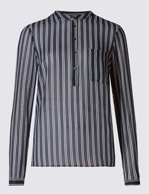 Striped  Half Placket Chuck On Blouse Image 2 of 4