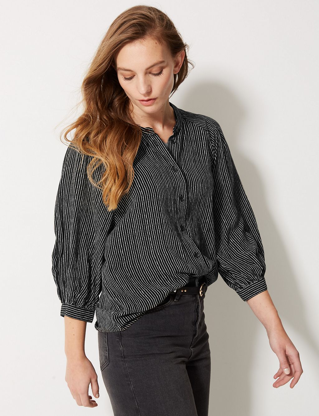 Striped 3/4 Sleeve Blouse 3 of 4