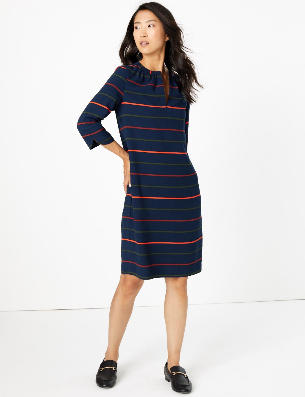 Striped 3/4 Sleeve Shift Dress | M&S Collection | M&S