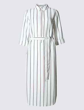 Striped 3/4 Sleeve Shirt Dress with Belt Image 2 of 4