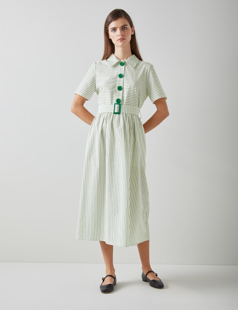 Striped Belted Midi Shirt Dress 1 of 4