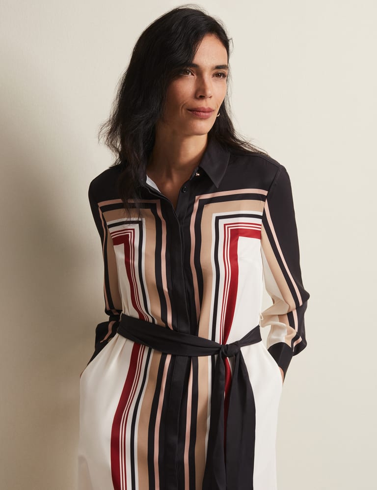 Striped belted shirt dress top