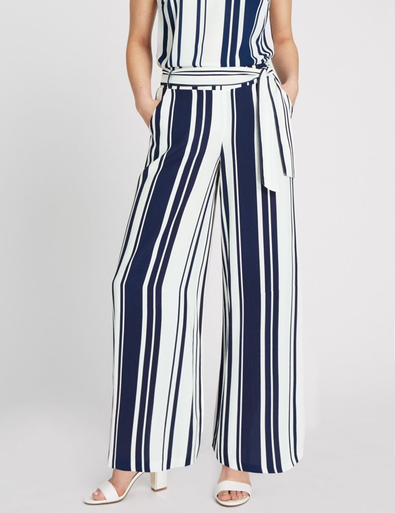 Striped Belted Palazzo Trousers 1 of 3