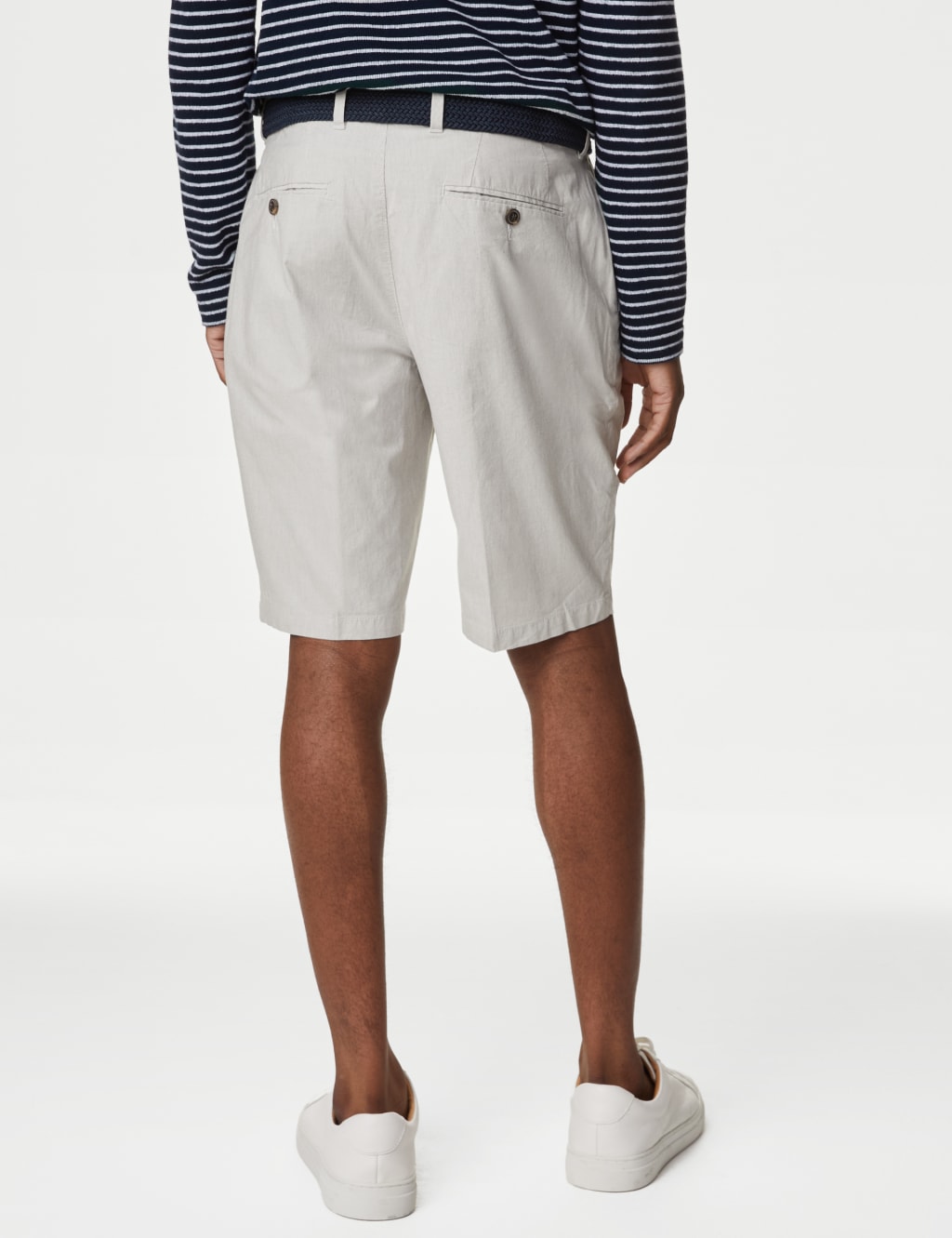 Striped Belted Stretch Chino Shorts M S Collection M S