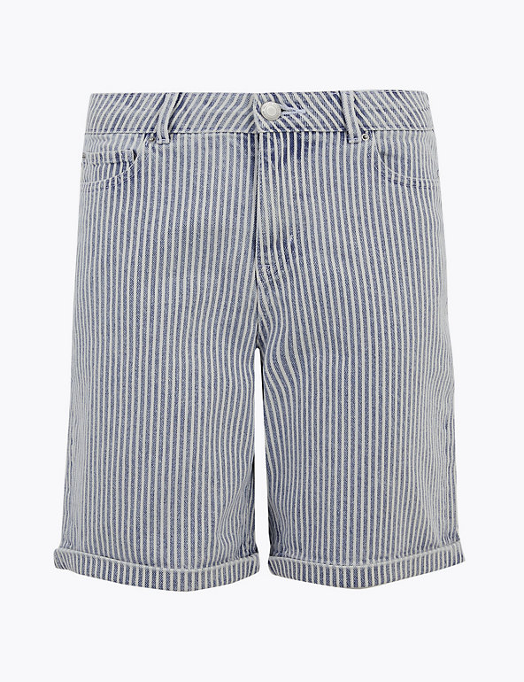 Striped Boyfriend  Denim Shorts Image 1 of 1