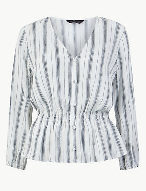 Striped Button Detailed Blouse Image 2 of 4
