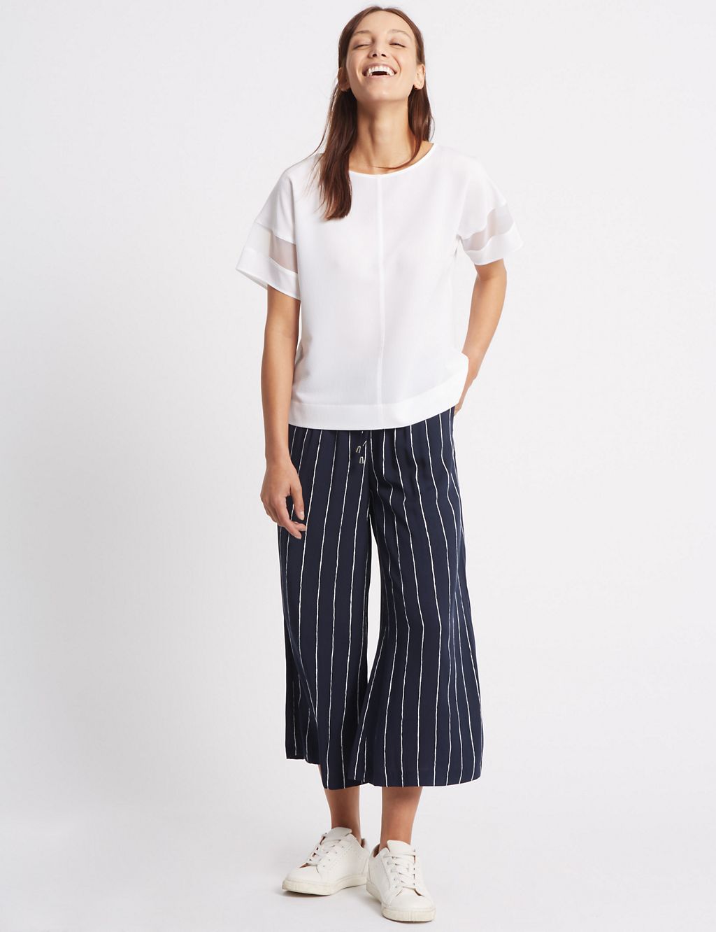 Striped Cropped Wide Leg Trousers 3 of 6