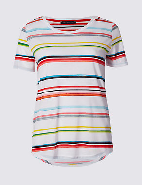 Striped Dipped Hem Short Sleeve T-Shirt Image 2 of 4