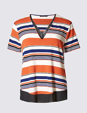 Striped Double Layered Short Sleeve T-Shirt Image 2 of 4