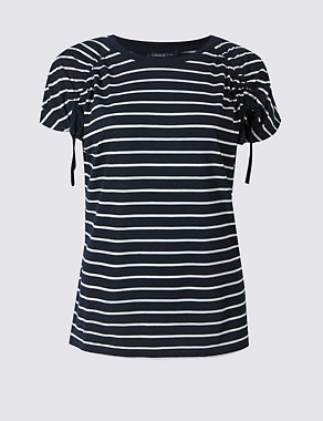 Striped Drawstring Short Sleeve T-Shirt Image 2 of 5