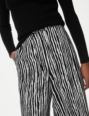 H&M Vertical Striped Trousers Pants Womens 14 Black White Stretch Career  Work
