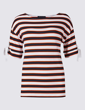 Striped Eyelet Tie Sleeve T-Shirt Image 2 of 4
