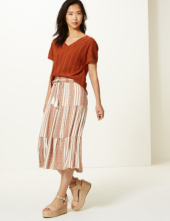Striped Fit & Flare Midi Skirt Image 1 of 2