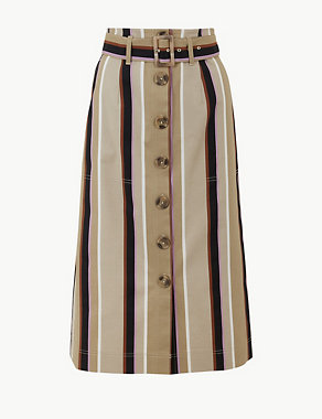 Striped Fit & Flare Midi Skirt Image 2 of 4
