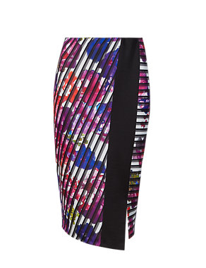 Striped Floral Wrap Pencil Skirt Image 2 of 4