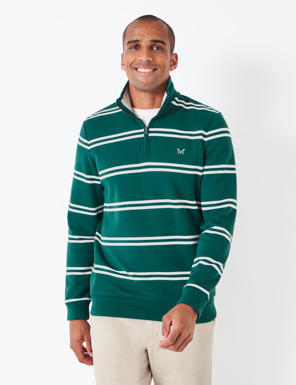 Striped Funnel Neck Half Zip Sweatshirt | Crew Clothing | M&S