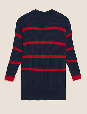 Striped Funnel Neck Relaxed Longline Jumper Image 2 of 7