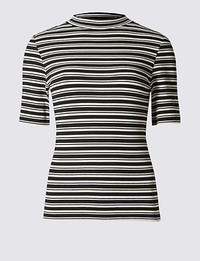 Striped Funnel Neck Short Sleeve T-Shirt Image 2 of 4