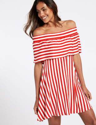 Striped sales bardot dress