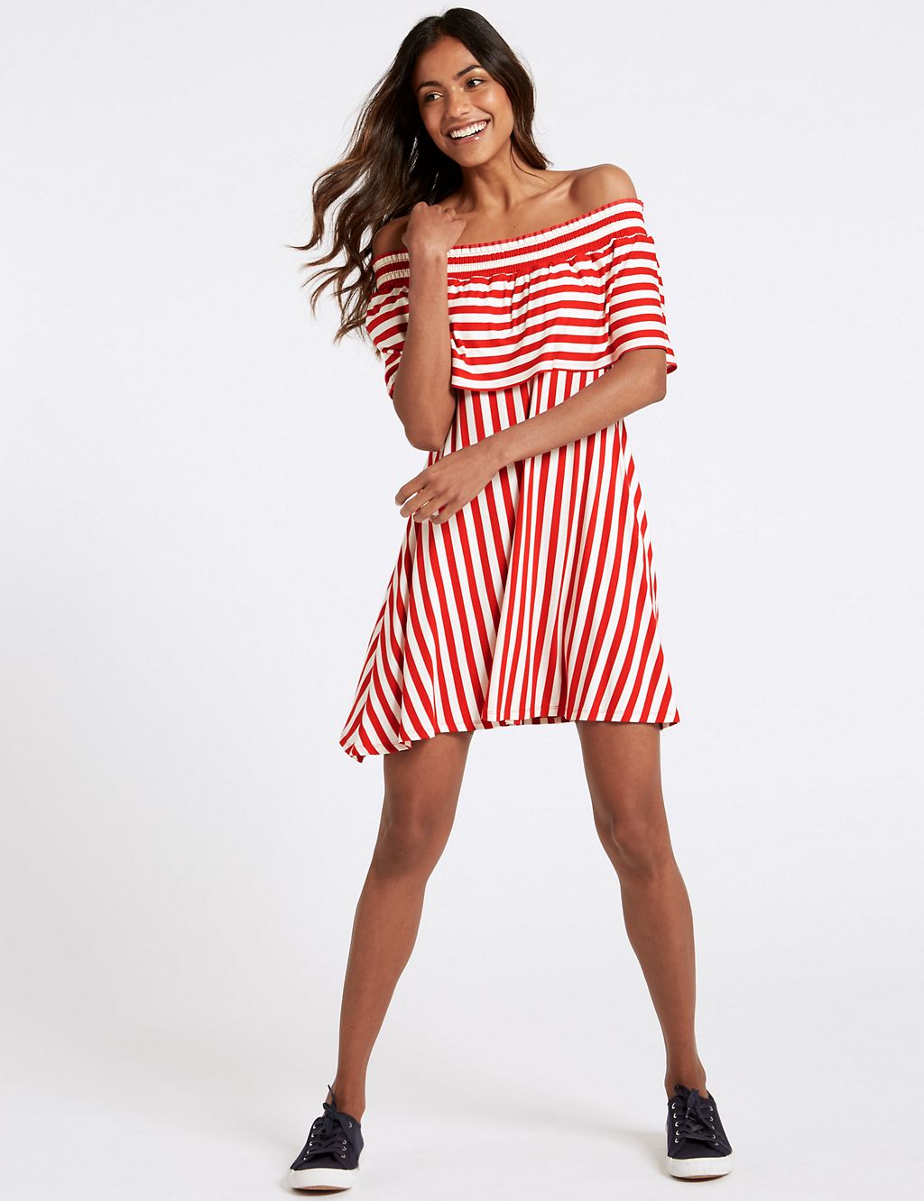 Striped Half Sleeve Bardot Dress 3 of 4