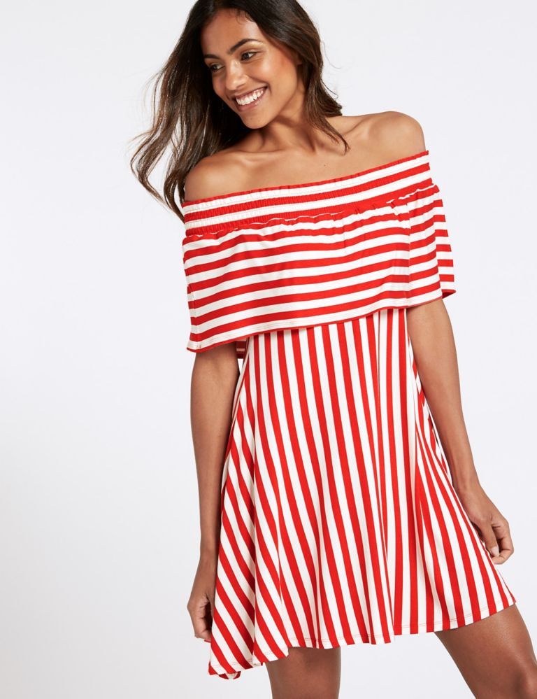 Striped Half Sleeve Bardot Dress 3 of 4