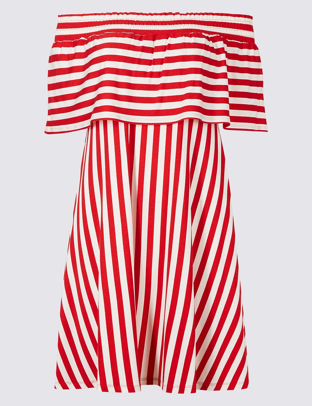 Striped Half Sleeve Bardot Dress 1 of 4