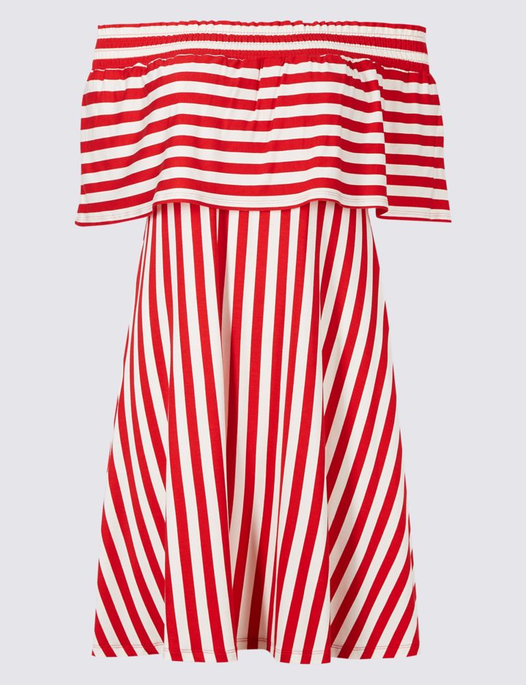 Striped Half Sleeve Bardot Dress 2 of 4