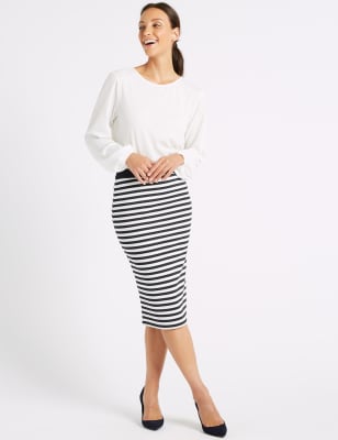 Striped Jersey Pencil Skirt M S Collection M S