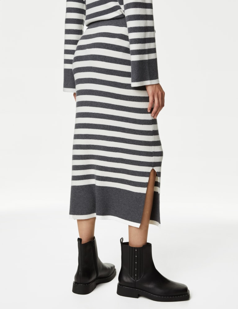 Striped knit midi skirt shop