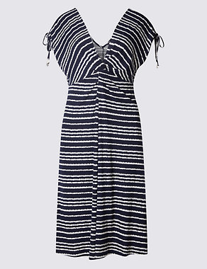 Striped Knot Front Sleeveless Beach Dress Image 2 of 4