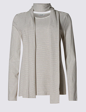 Striped Long Sleeve Jersey Top with Scarf Image 2 of 4