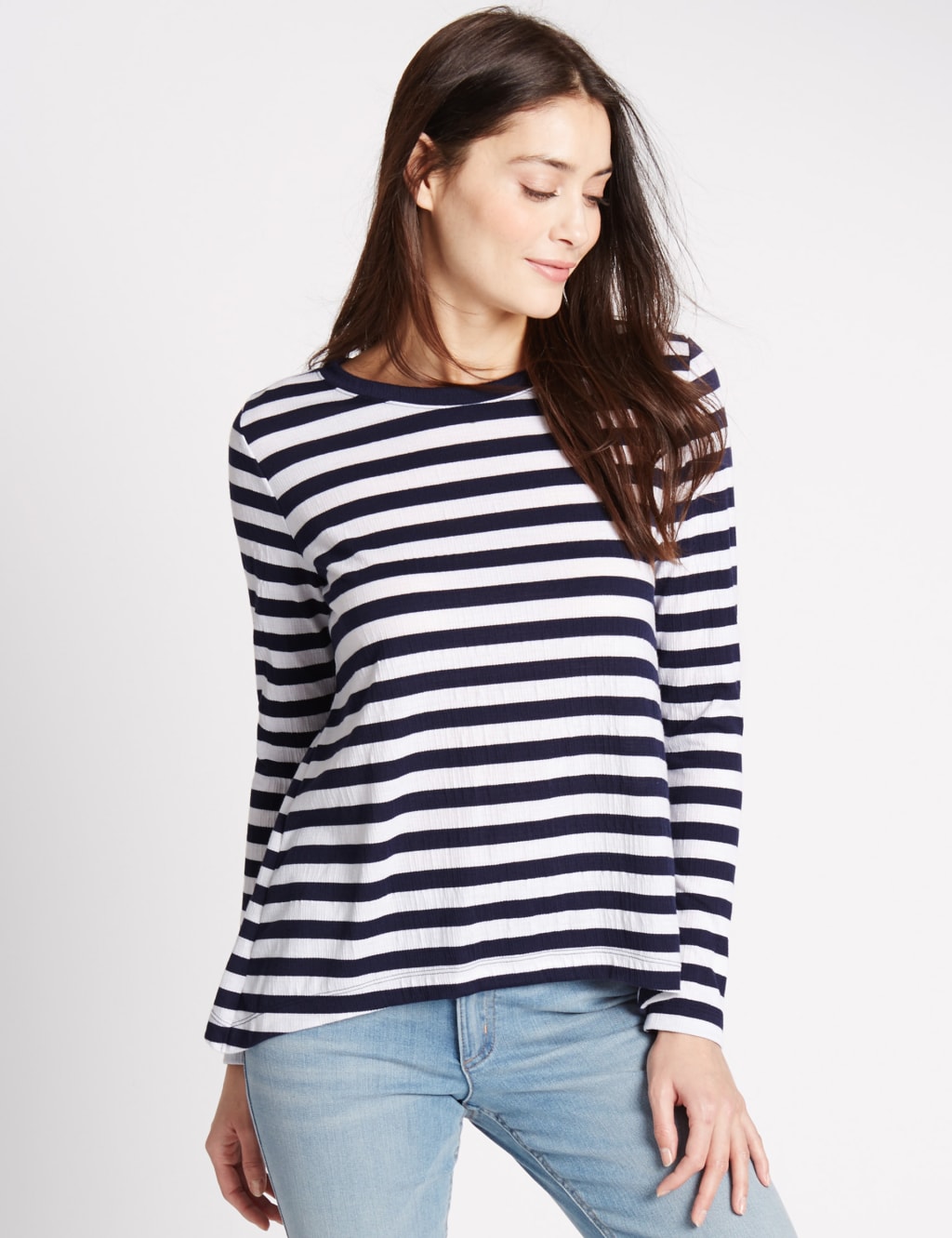Striped Long Sleeve Jersey Top M&S Collection M&S