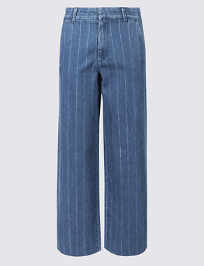 Striped Mid Rise Culotte Jeans Image 2 of 6