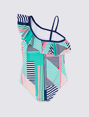 Striped One Shoulder Frill Swimsuit (3-16 Years) Image 2 of 3