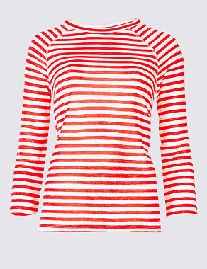 Striped Raglan Sleeve Round Neck T-Shirt Image 2 of 5