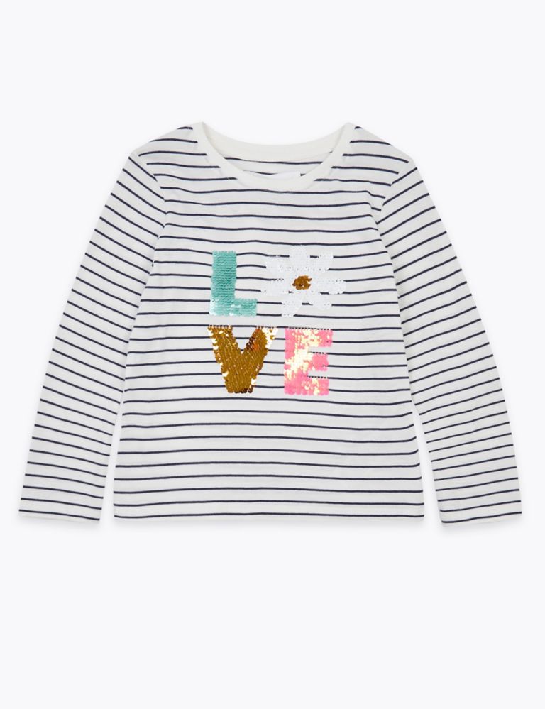 Striped Reversible Sequin Love Top (2-7 Yrs) | M&S
