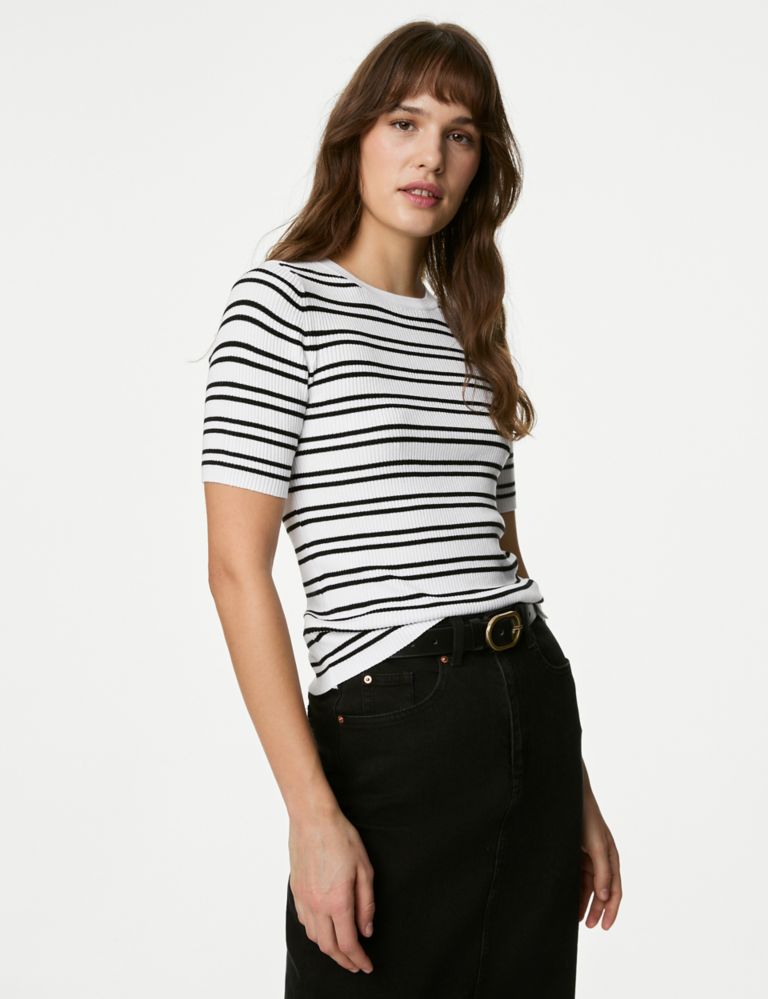 Striped Ribbed Crew Neck Knitted Top 4 of 6