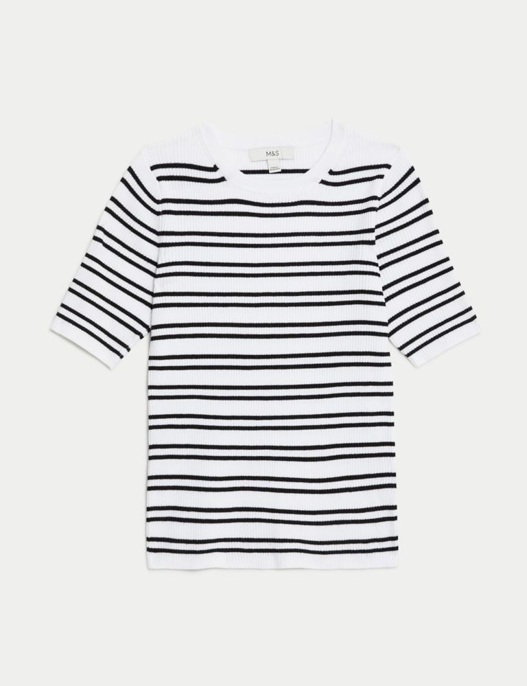 Striped Ribbed Crew Neck Knitted Top 2 of 6