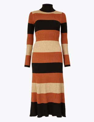 cotton striped ribbed knit dress