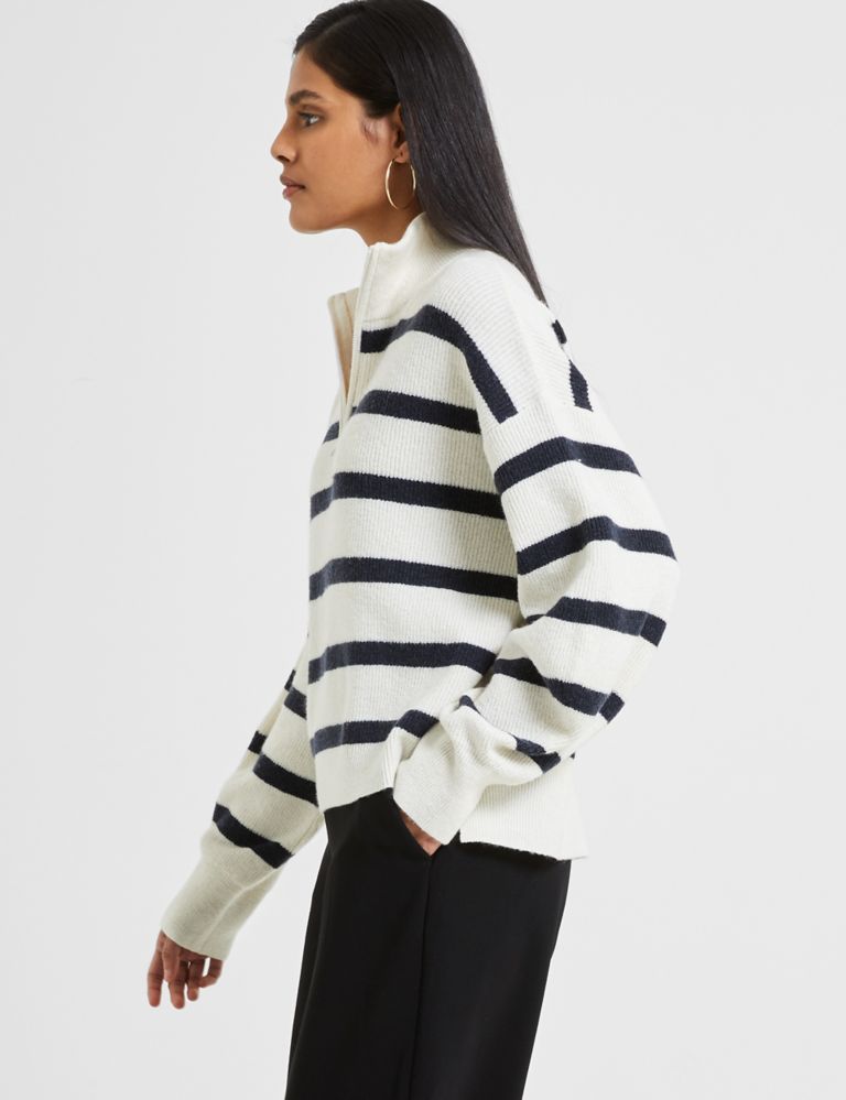 Striped Ribbed Half Zip Jumper with Wool 3 of 4