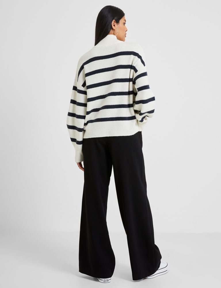 Striped Ribbed Half Zip Jumper with Wool 4 of 4