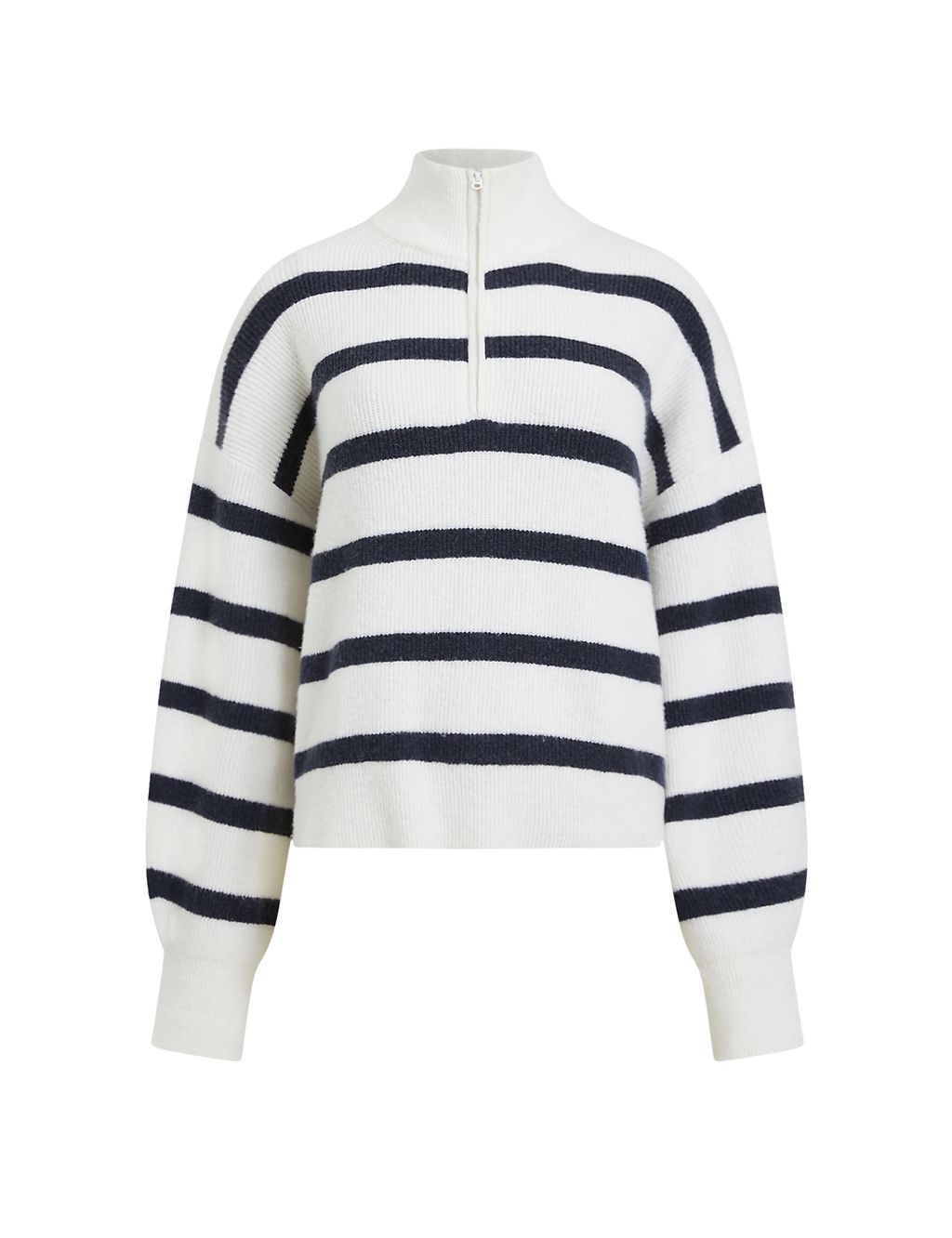 Striped Ribbed Half Zip Jumper with Wool 1 of 4