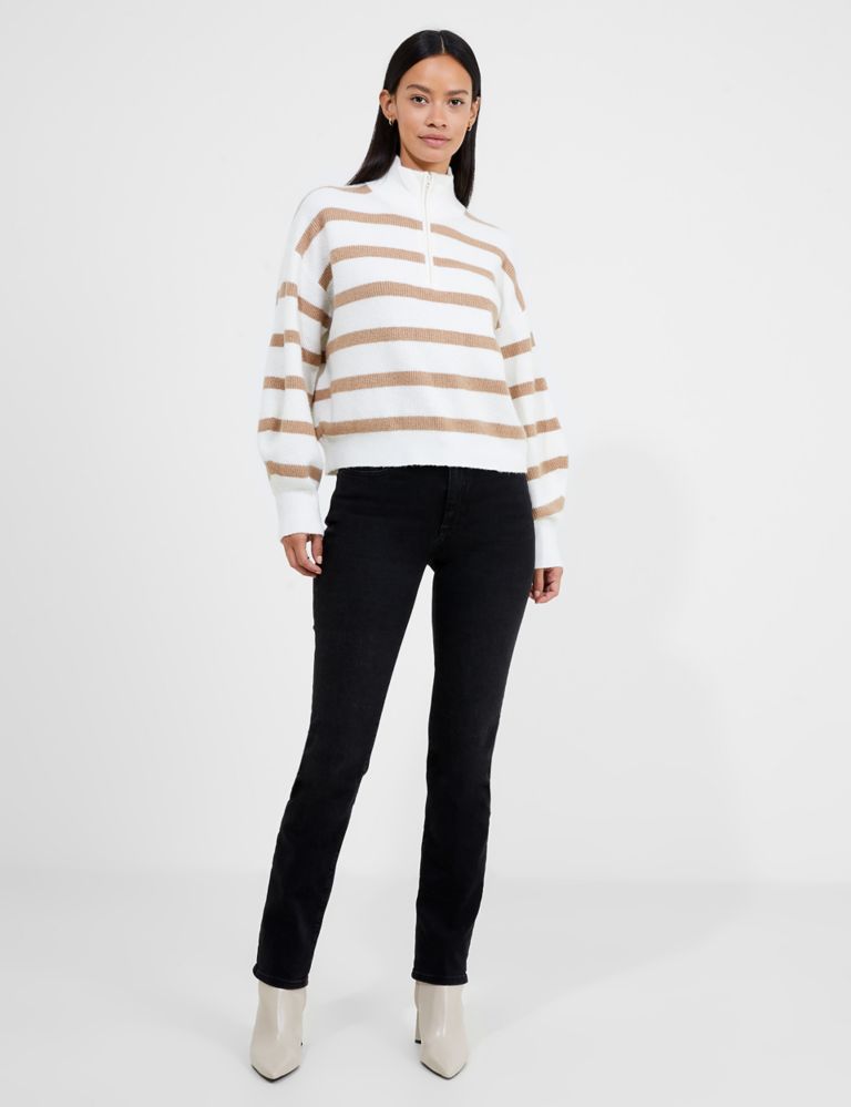 Striped Ribbed Half Zip Jumper with Wool 1 of 4