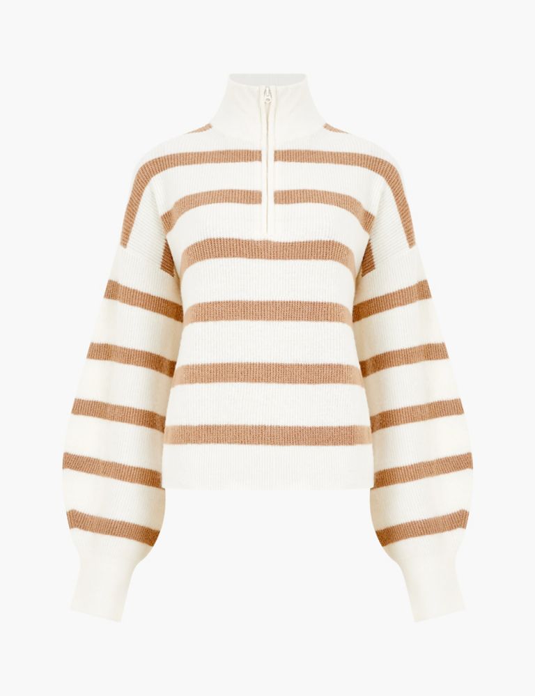 Striped Ribbed Half Zip Jumper with Wool 2 of 4